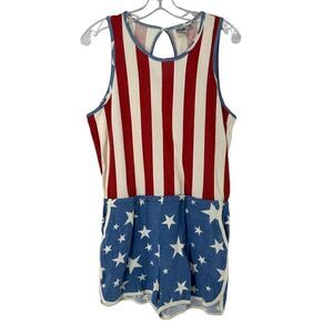 Junk Food American Flag Romper Size M 4th Of July Patriotic Sleeveless Pockets
